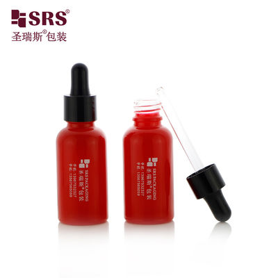 acheter D001-50ml Bouteilles compte-gouttes personnalisées d'huile rouge chaud pour le ventre pour les produits de soin du ventre sensible avec un bouchon compte-gouttes en plastique PP noir brillant avec pipette en verre fabrication en ligne