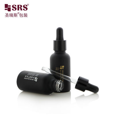 acheter D001-50ml Bouteille compte-gouttes vide personnalisable avec étiquette, design revêtement noir mat pour produits de soin personnel et de la peau, avec service de marquage à chaud or du logo fabrication en ligne