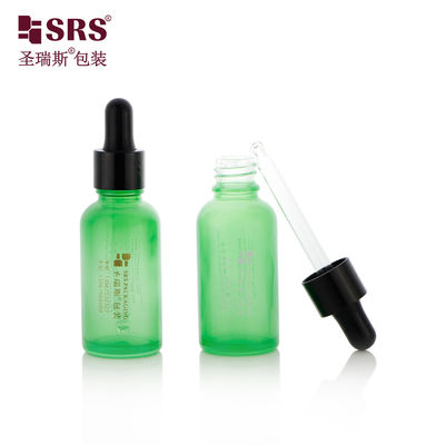 acheter D001-50ml Eco Friendly Vacuous Green Coating Dropper Bottle Container en verre avec bouchon de gouttelette noir brillant Bougie de silicone pour l'huile de soin du corps fabrication en ligne