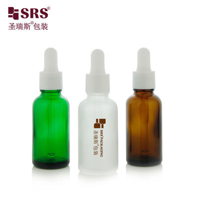 acheter D001-50ml Flacon compte-gouttes en verre à épaule ronde vide respectueux de l'environnement avec impression sérigraphique personnalisée du logo, bouchon compte-gouttes blanc et poignée en silicone pour l'emballage des soins de la peau fabrication en ligne