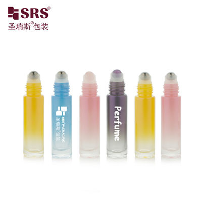 acheter Flacon de parfum à bille en verre moulé cylindrique rond de 10 ml BLPM-10ml, dégradé de rose, pour les soins personnels, avec bouchon en plastique coloré fabrication en ligne