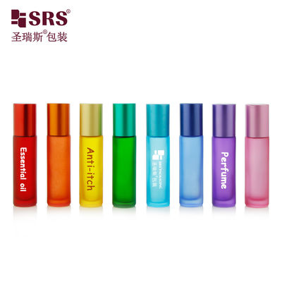 acheter BLPM-10ml Fabrication Options de personnalisation de couleur arc-en-ciel Surface givrée Manipulation Bouteille à bille roulante en verre vide 10ml Avec bille de jade Pour Huile parfumée anti-démangeaison fabrication en ligne