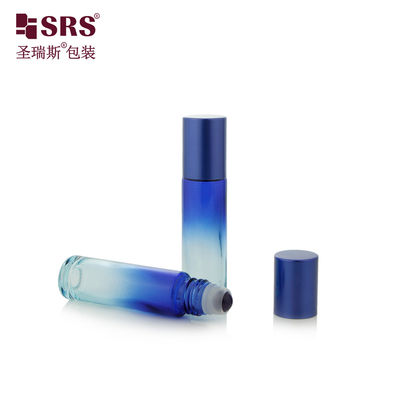 BLPM-10ml 100% sans fuite épaisse paroi moule bouteille en verre bleu foncé en rouleau avec boule de pierre précieuse pour le sérum emballage cosmétique