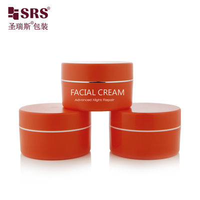 SRSJK-100g Fabrication vide pot en plastique de couleur orange massif serti de ligne de collier doré impression de logo blanc pour baume crèmes et hydratants