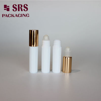 Flacon à roulettes en plastique blanc cosmétique vide SRS de 5 ml avec capuchon en aluminium doré